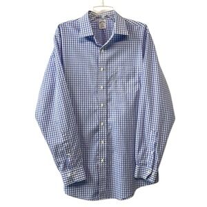 Brooks Brothers Mens Sz‎  17- 6/7 Gingham Cotton Casual Button Down Shirt Blue